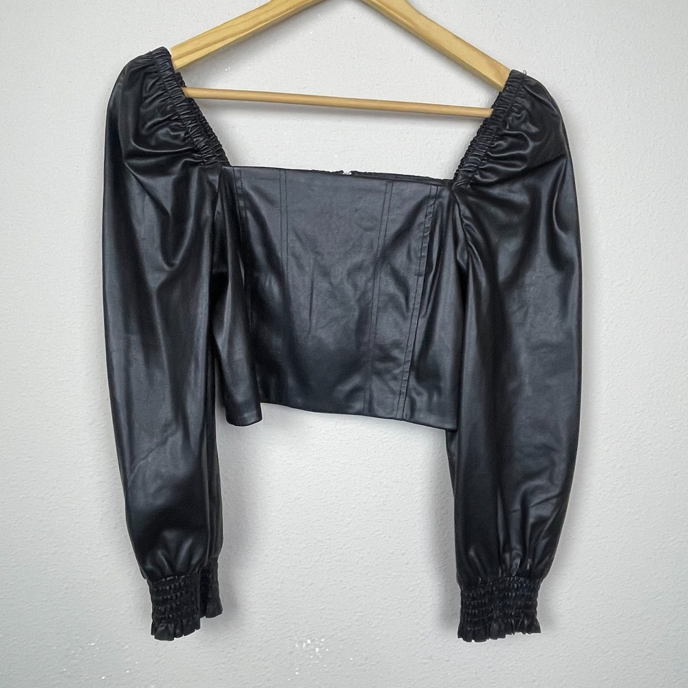 7 For All Mankind Faux Leather Crop Top S Whimsigoth Coquette Dark Fairy Y2K